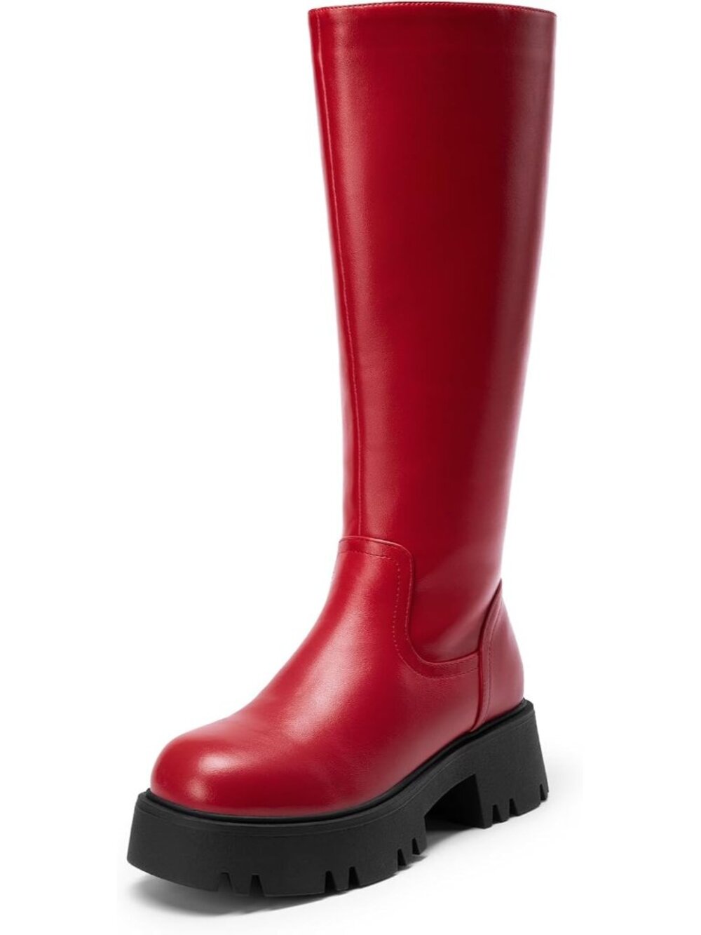 Dream Pairs Women's Red Round Toe Side Zipper Platform Chunky Knee High Boots